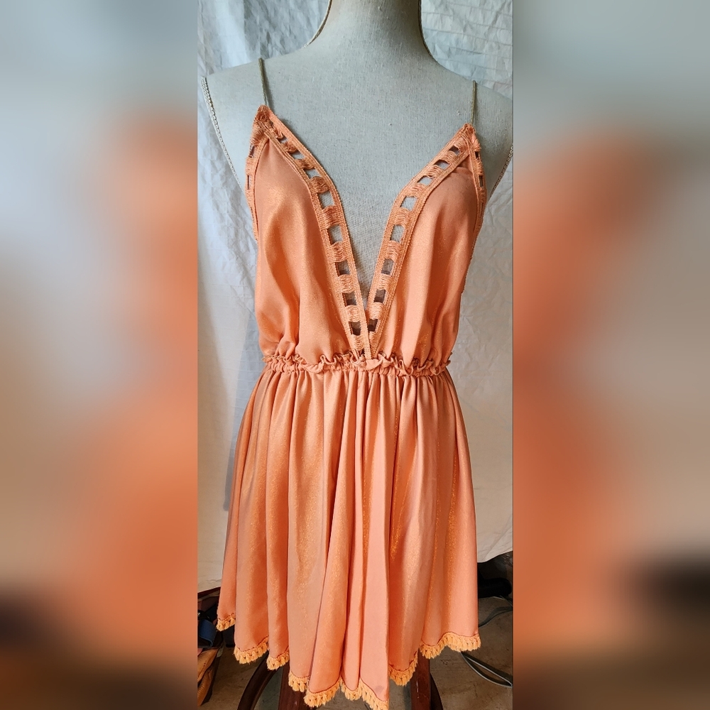 Chio Revolve Peach Mini Dress With Gold Accents